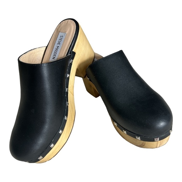 Steve Madden Shoes - Steve Madden Brooklyn-1 Black Studded Wooden Clogs Size 7.5